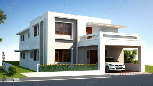 A sleek and minimalist modern house with clean lines and large windows. © home 3d