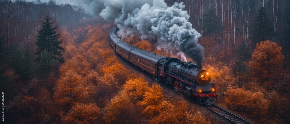a train traveling through a forest with lots of smoke coming out of the ...