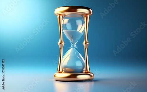 Golden hourglass isolated on blue background