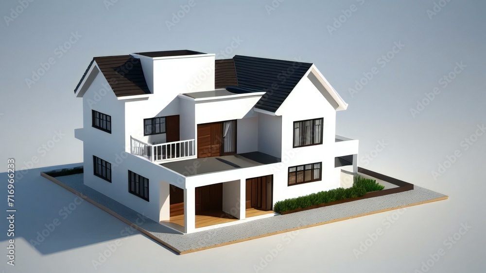 Simplistic 3D house model isolated on white, showcasing architectural design. 3D illustration Simplistic 3D house model isolated on white, showcasing architectural design. 3D illustration