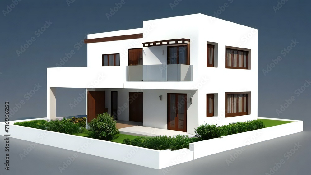 Simplistic 3D house model isolated on white, showcasing architectural design. 3D illustration
