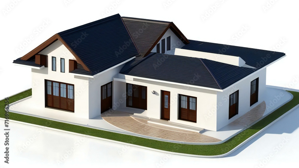 Simplistic 3D house model isolated on white, showcasing architectural design. 3D illustration