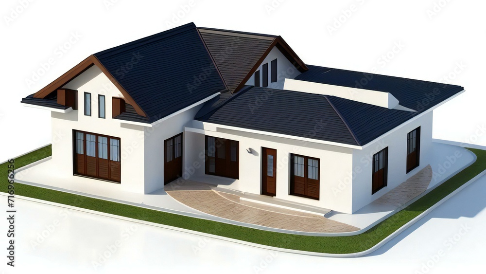 Simplistic 3D house model isolated on white, showcasing architectural design. 3D illustration Simplistic 3D house model isolated on white, showcasing architectural design. 3D illustration