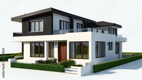 Simplistic 3D house model isolated on white, showcasing architectural design. 3D illustration © home 3d