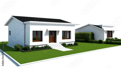 Simplistic 3D house model isolated on white, showcasing architectural design. 3D illustration © Samsul Alam