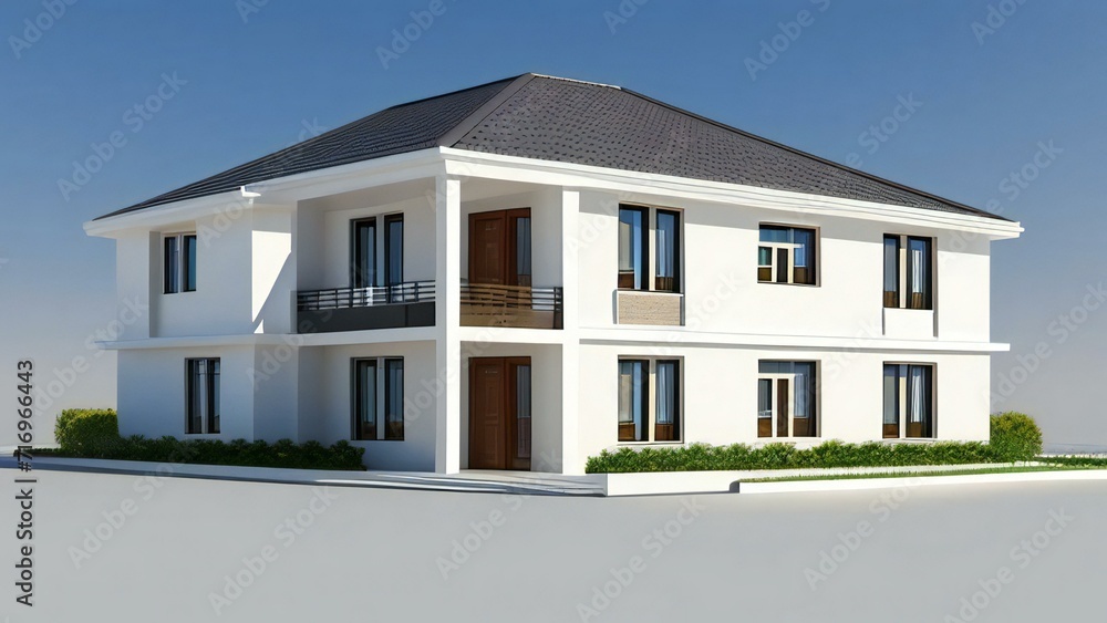 Minimalistic 3D model of a modern home on a plain white background. Concept for real estate or property. Minimalistic 3D model of a modern home on a plain white background. Concept for real estate or property.