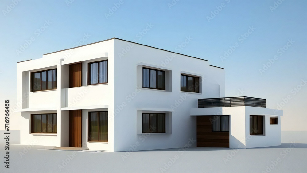 Minimalistic 3D model of a modern home on a plain white background. Concept for real estate or property. Minimalistic 3D model of a modern home on a plain white background. Concept for real estate or property.