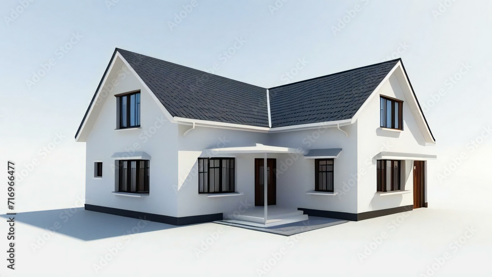 Clean and precise 3D representation of a house, devoid of background distractions. Real estate concept. Clean and precise 3D representation of a house, devoid of background distractions. Real estate concept.