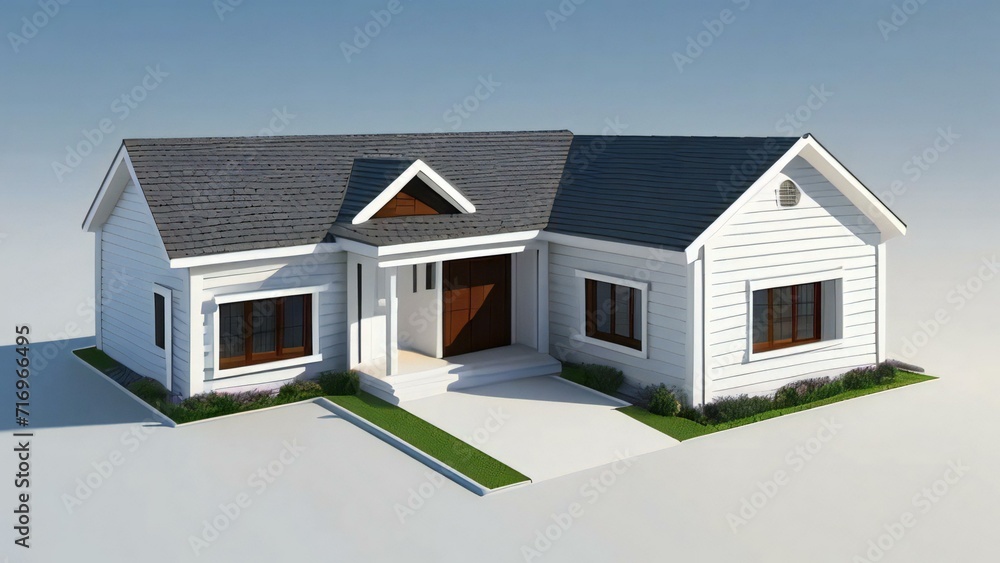 Clean and precise 3D representation of a house, devoid of background distractions. Real estate concept. Clean and precise 3D representation of a house, devoid of background distractions. Real estate concept.
