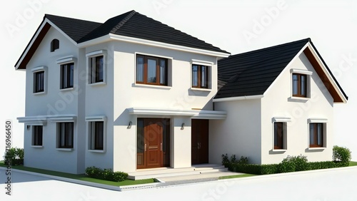 Minimalistic 3D model of a modern home on a plain white background. Concept for real estate or property. © home 3d