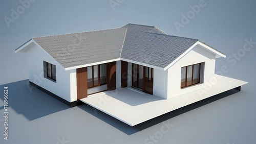 Clean and precise 3D representation of a house, devoid of background distractions. Real estate concept. © samsul
