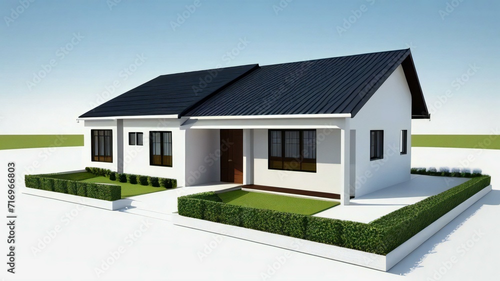 Sharp and elegant 3D model of a house on a blank white canvas. Concept for real estate or property. Sharp and elegant 3D model of a house on a blank white canvas. Concept for real estate or property.