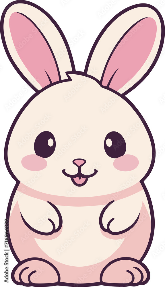 Cute white bunny cartoon illustration isolated in transparent background png