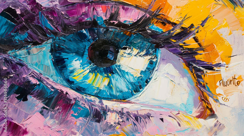 Obraz premium colorful oil paintings. close-up eye picture. colorful art. brush stroke backgrounds. eye, animal, horse, dog, cat, whale drawings and paintings. high quality painting samples backgrounds. wallpaper.