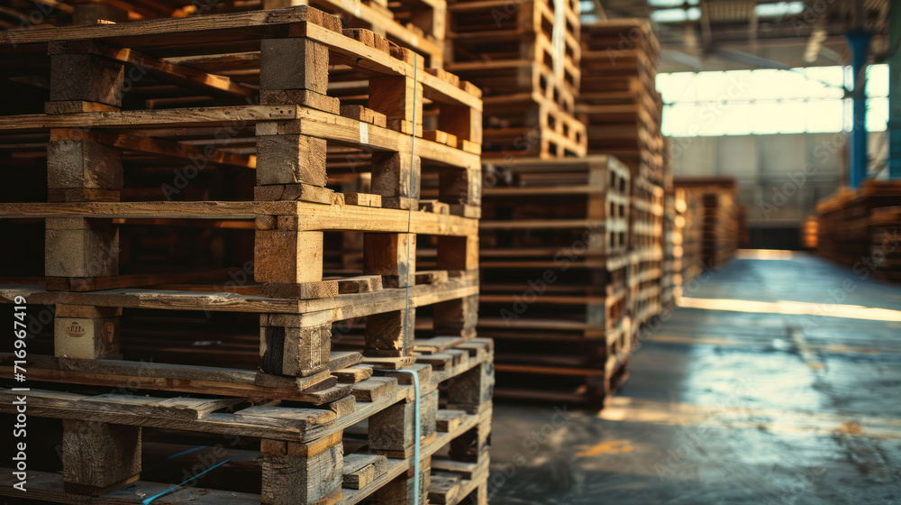Wooden Pallets. Wooden pallets Stacked upon each other. Transportation and storage. Wooden pallets in Driveway. Wooden pallets. Flat design, top view, front and side view. Storage.