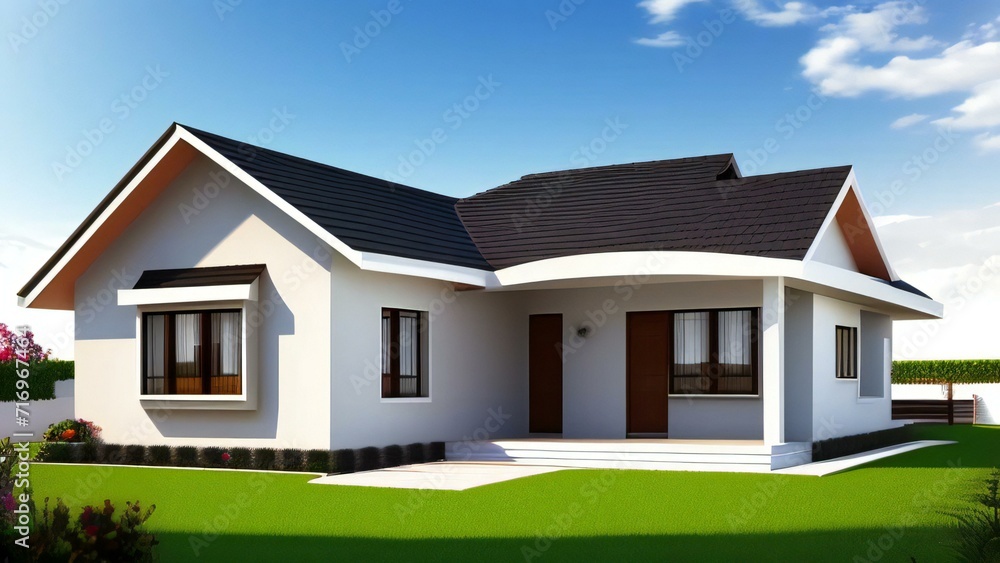 Stylish and compact 3D rendering of a contemporary home design. Concept for real estate or property.