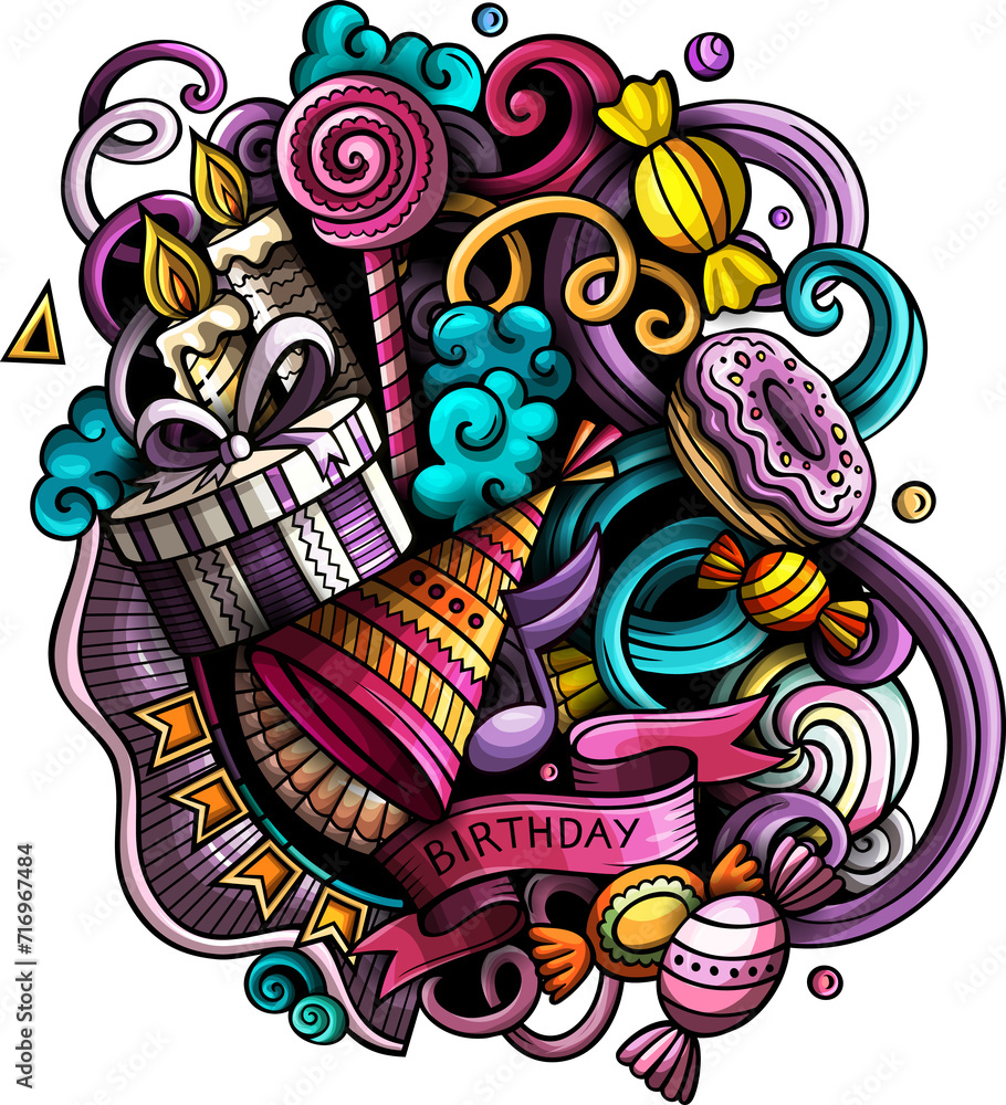 Obraz premium Happy Birthday cartoon illustration