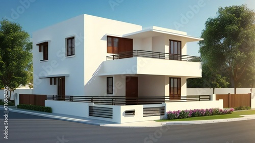 Stylish and compact 3D rendering of a contemporary home design. Concept for real estate or property.