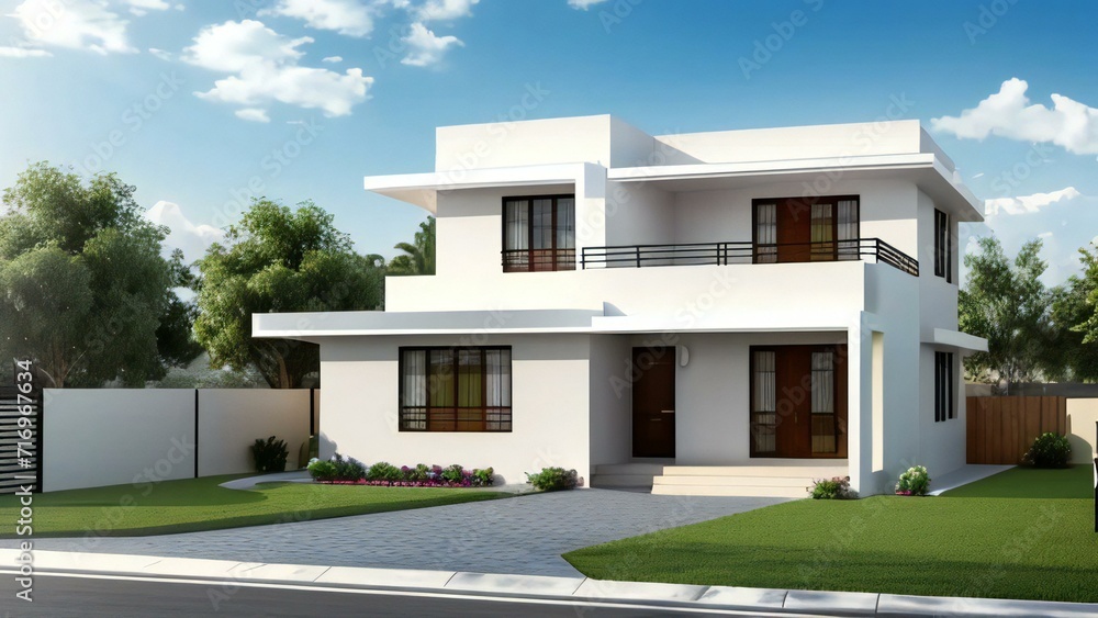 Stylish and compact 3D rendering of a contemporary home design. Concept for real estate or property. Stylish and compact 3D rendering of a contemporary home design. Concept for real estate or property.
