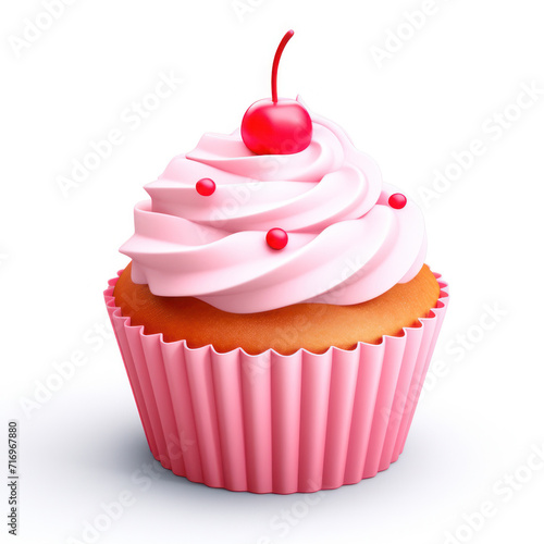 Cupcake delicious 3D close up, decorated cutout minimal isolated on white background, ultra realistic cupcake, icon, detailed. Grocery product advertising.