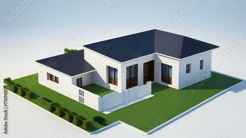 Minimalistic 3D model of a house in white, set on a neutral gray background. Concept for real estate or property. © Samsul Alam