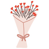 Hand-drawn illustration of bouquet of flowers in the shape of a sweetheart. Doodle isolated on white background. 