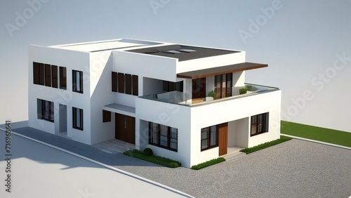 Architecture of 3d rendering modern house on white background. 3d illustration. concept for real estate or property © Samsul