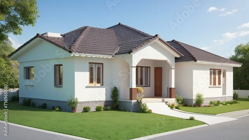 Architecture of 3d rendering modern house on white background. 3d illustration. concept for real estate or property