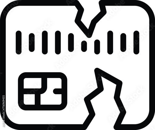 Credit card broken icon outline vector. Entry passcode. Attack bug