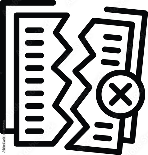 Cracked document icon outline vector. Fail alarm. Computer destroy