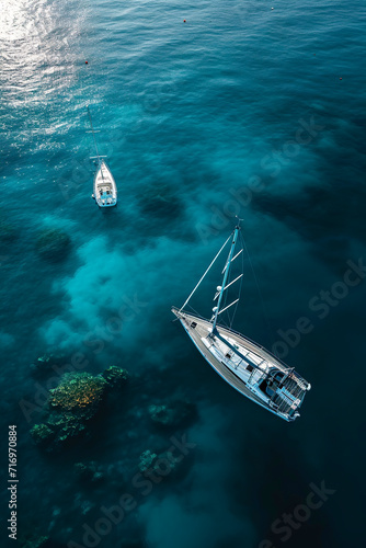 Generative AI background illustration of a sailboat in a calm sea © Eduardo López