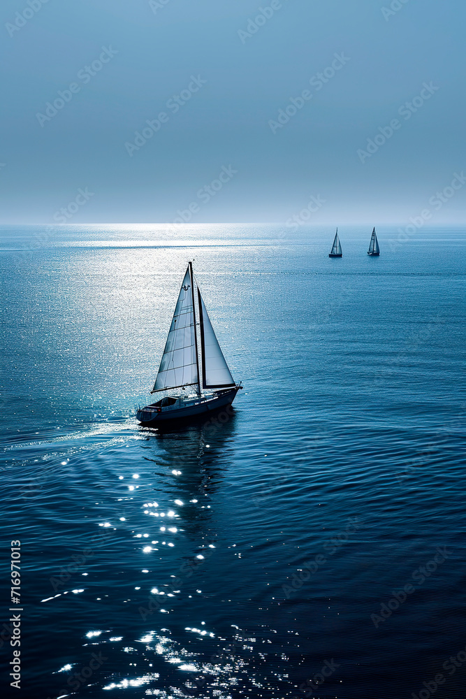 Generative AI background illustration of a sailboat in a calm sea