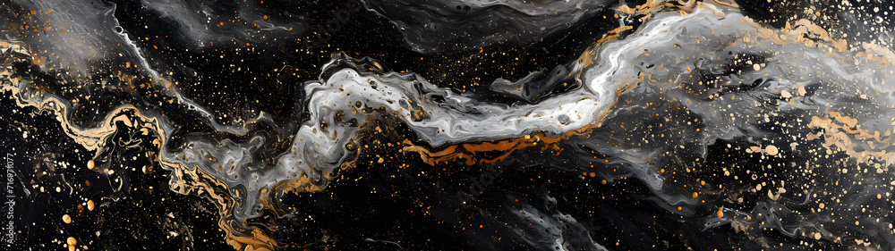 Close Up of Black and Gold Abstract Painting Unveiling Intricate Patterns and Textures Close Up of Black and Gold Abstract Painting Unveiling Intricate Patterns and Textures