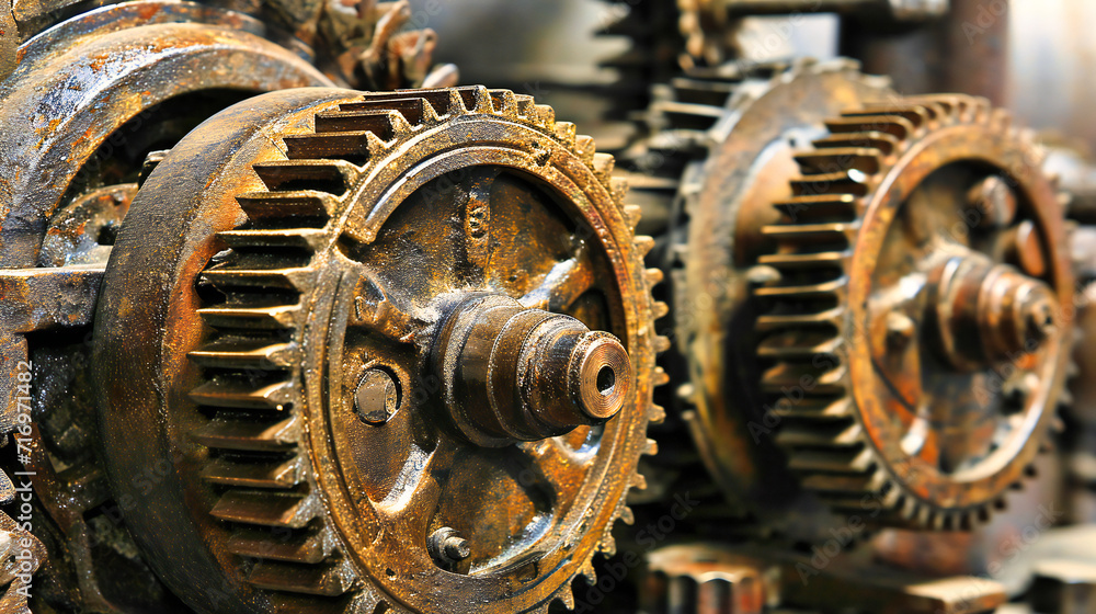 Industrial Machinery Detail: Close-Up of Gears and Engine Components in a Mechanical Setting