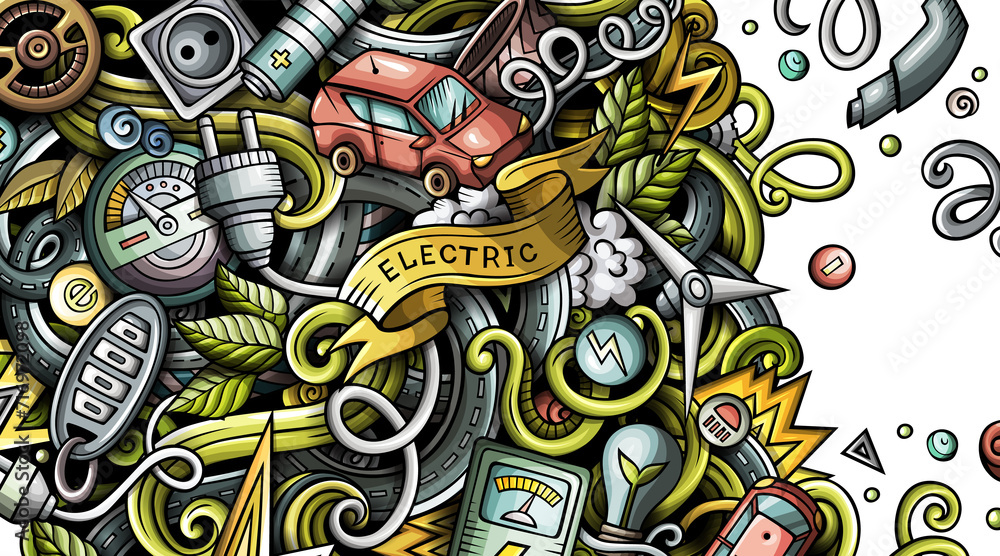 Electric cars сartoon funny banner illustration Electric cars сartoon funny banner illustration