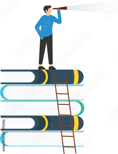 Business skills for career opportunity, Knowledge or education for future job, Challenge and personal improvement, Reading list, Climb up ladder on books, Stack for good vision

