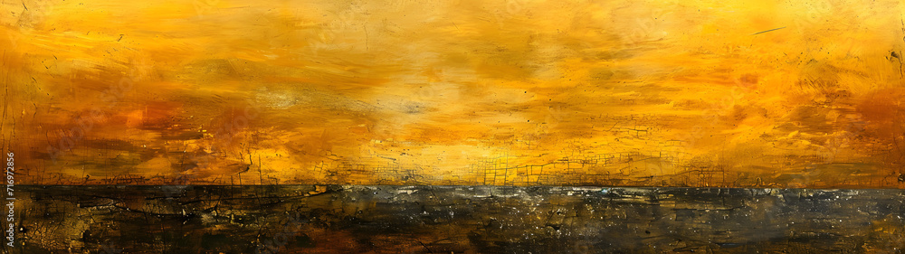 Painting of Yellow and Black Background, Vibrant and Bold Abstract Artwork.