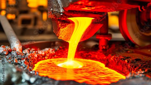 Industrial Steel Production: Fire, Heat, and Sparks in a Factory Specializing in Metal Foundry photo