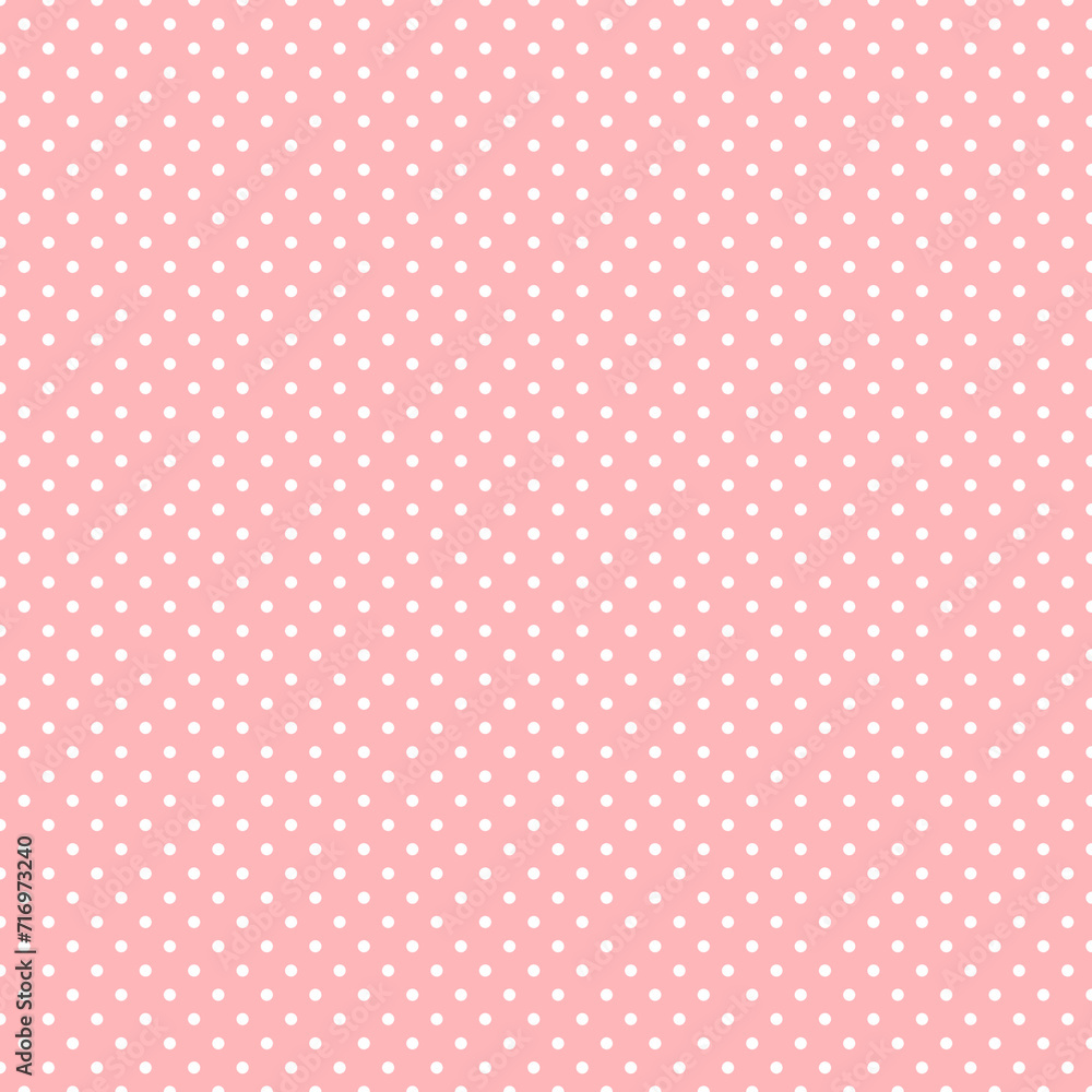 Pink and white polka dot pattern, seamless texture background. Minimal fashionable design. Polka dots trendy background, tile. For fabric pattern, card, decor, wrapping paper Pink and white polka dot pattern, seamless texture background. Minimal fashionable design. Polka dots trendy background, tile. For fabric pattern, card, decor, wrapping paper