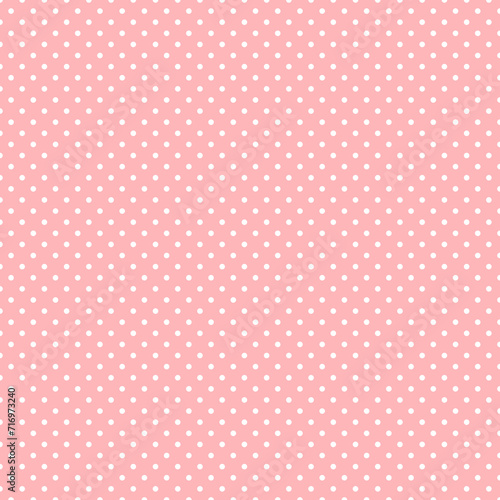 Pink and white polka dot pattern, seamless texture background. Minimal fashionable design. Polka dots trendy background, tile. For fabric pattern, card, decor, wrapping paper