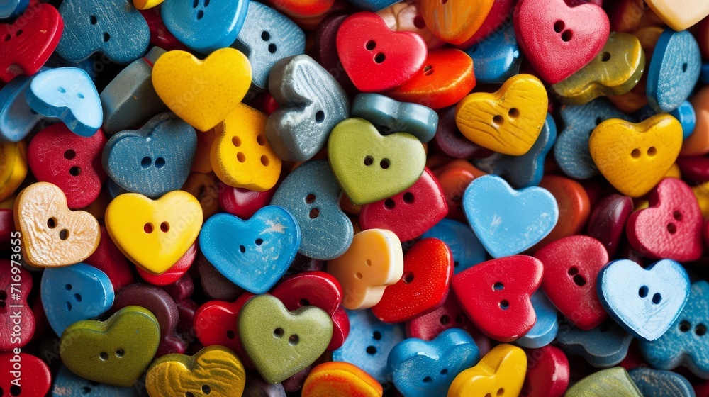 Colorful heart-shaped buttons closely packed together. Colorful heart-shaped buttons closely packed together.