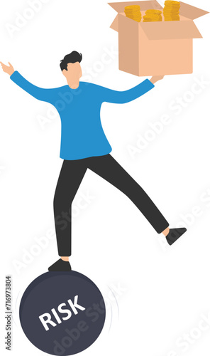 Investment high risk high expected return, investor risk appetite in securities and investment asset to get high reward, Balance with heavy risk, Burden make box of money dollar reward

