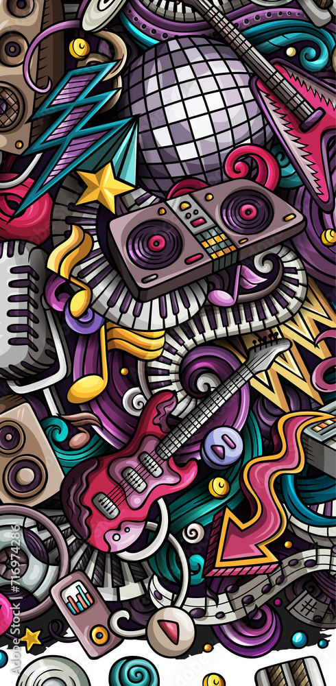 Disco Music cartoon banner illustration