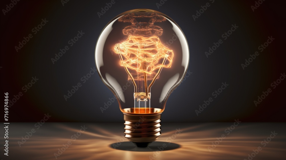 A light bulb with a glowing brain inside. Generate AI image A light bulb with a glowing brain inside. Generate AI image