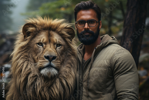 Fotomurale portrait of a man with lion