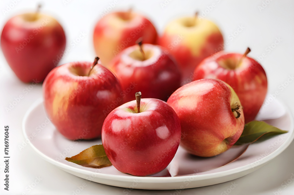 Delicious close up a plate of red apples on white background Delicious close up a plate of red apples on white background