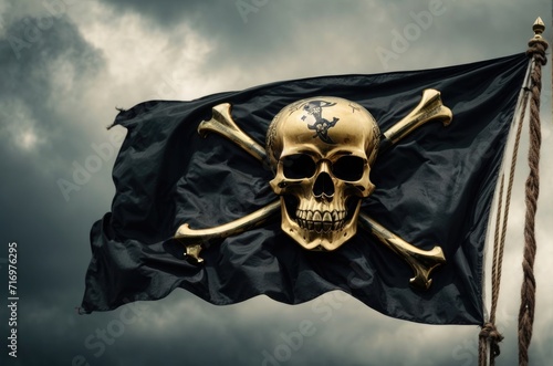 Pirate Flag skull and bones in the wind ai generated 