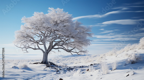 Snow covered tree sitting on top of a snow covered © Kaushik