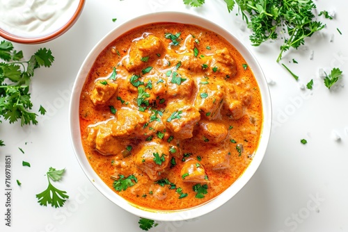 chicken tikka masala curry on white background