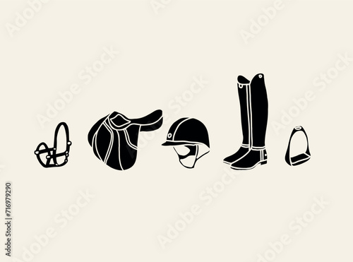 Flat vector equestrian sports items	